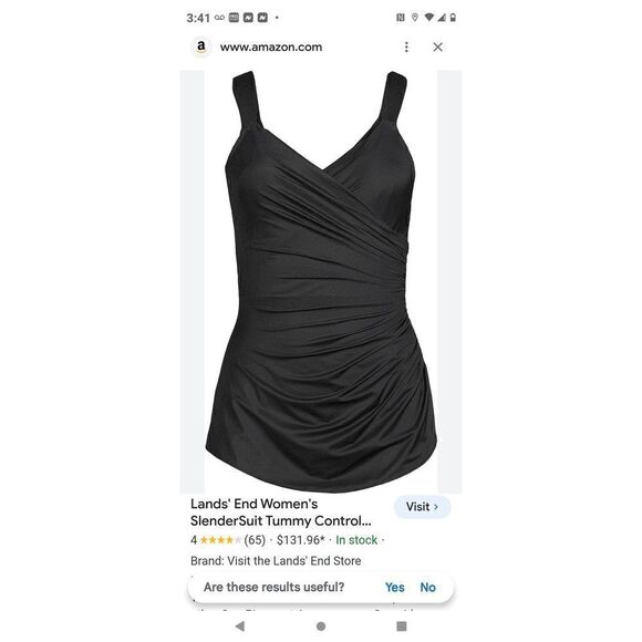 Lands End Womens‎ Swimsuit Sz 8 Black Tummy Control SleeveSuit One PC Ruched - Picture 14 of 14